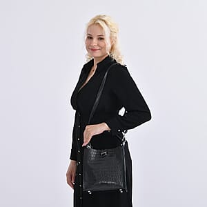Black Genuine Leather Crossbody Bag with Shoulder Strap