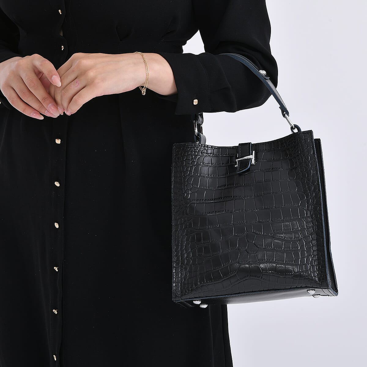 Black Genuine Leather Crossbody Bag with Shoulder Strap image number 1