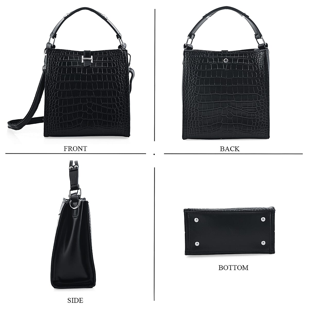 Black Genuine Leather Crossbody Bag (8.86"x4.72"x9.05") with Shoulder Strap image number 4