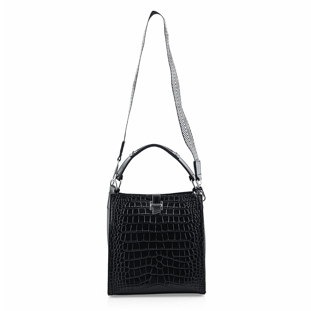 Black Genuine Leather Crossbody Bag (8.86"x4.72"x9.05") with Shoulder Strap image number 5