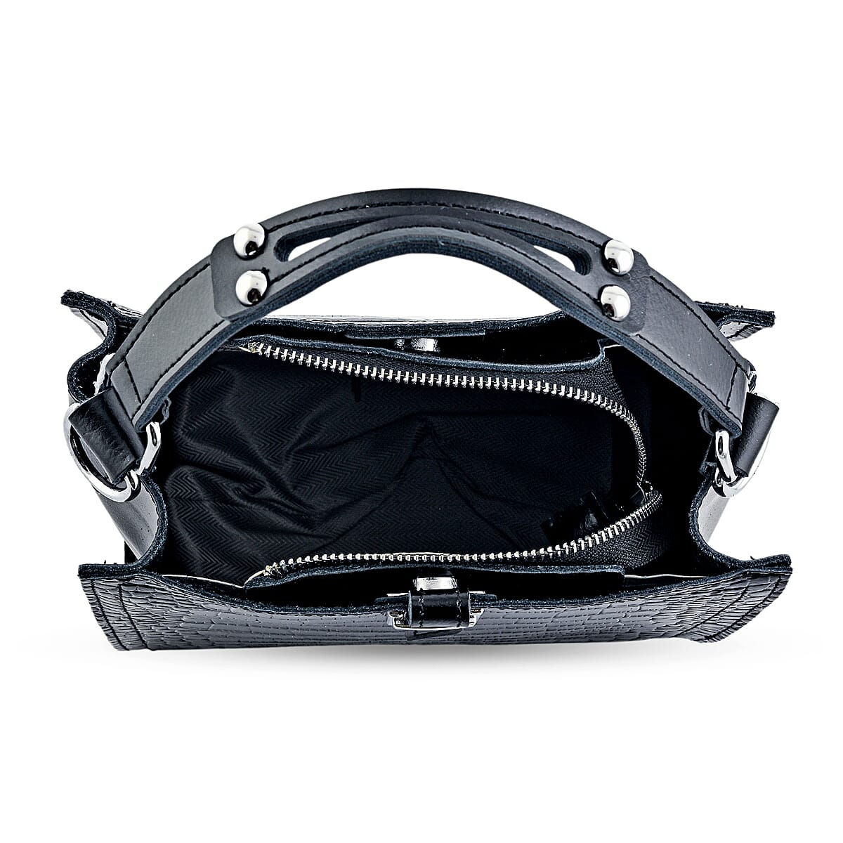 Black Genuine Leather Crossbody Bag (8.86"x4.72"x9.05") with Shoulder Strap image number 6