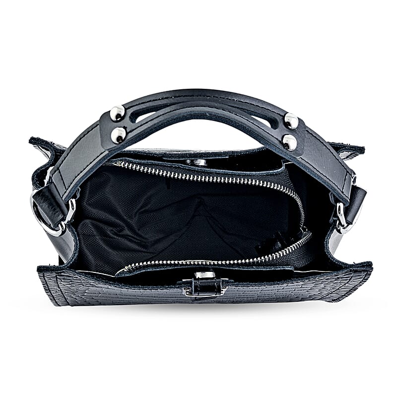 Black Genuine Leather Crossbody Bag with Shoulder Strap
