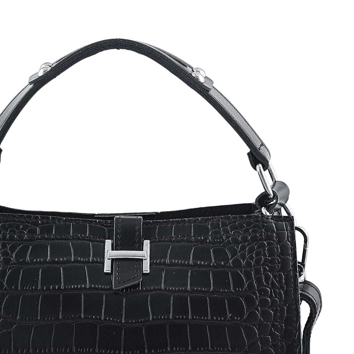 Black Genuine Leather Crossbody Bag (8.86"x4.72"x9.05") with Shoulder Strap image number 7