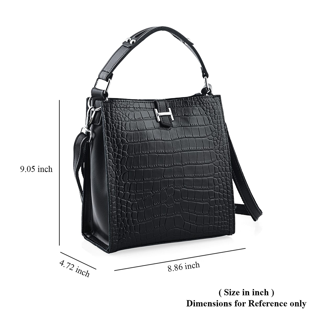 Black Genuine Leather Crossbody Bag (8.86"x4.72"x9.05") with Shoulder Strap image number 8