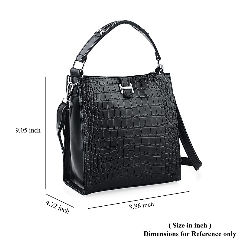 Black Genuine Leather Crossbody Bag with Shoulder Strap