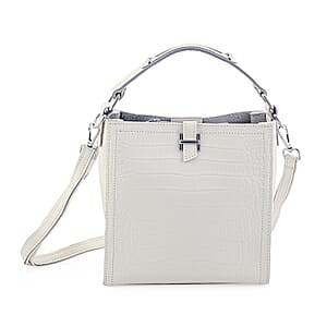 White Genuine Leather Crossbody Bag with Shoulder Strap