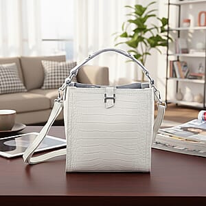 White Genuine Leather Crossbody Bag with Shoulder Strap