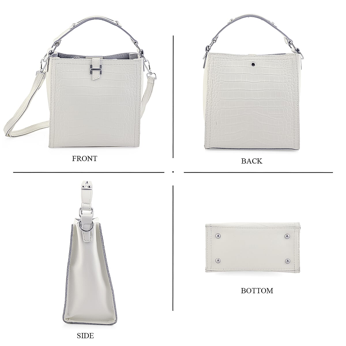 White Genuine Leather Crossbody Bag with Shoulder Strap image number 4