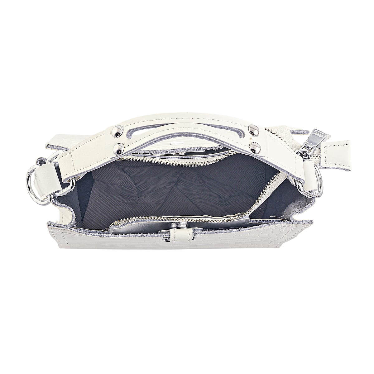 White Genuine Leather Crossbody Bag with Shoulder Strap image number 5
