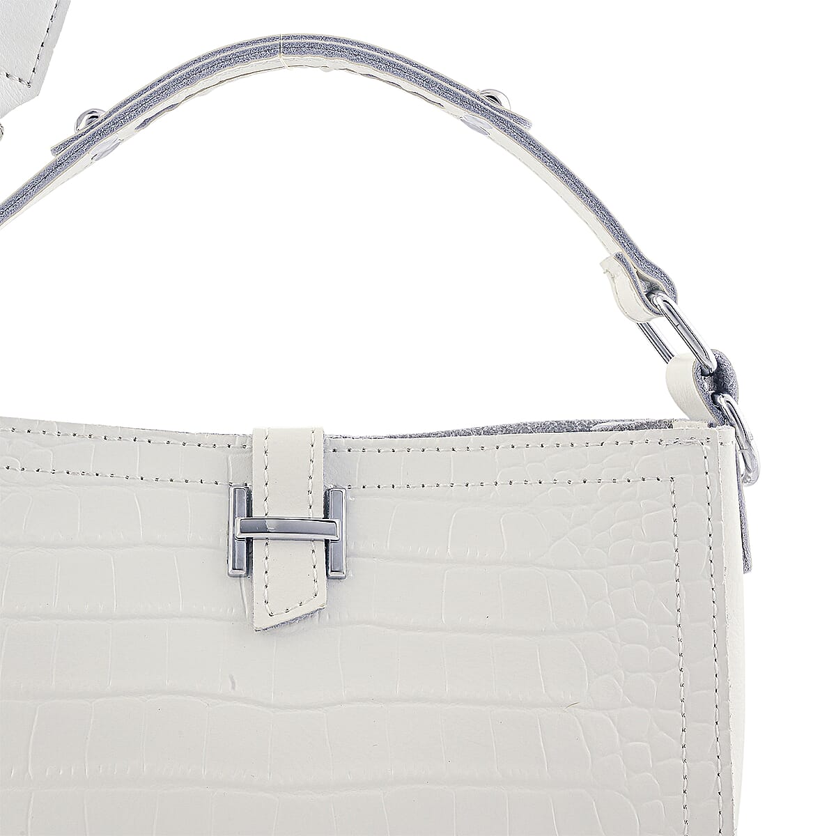 White Genuine Leather Crossbody Bag with Shoulder Strap image number 6