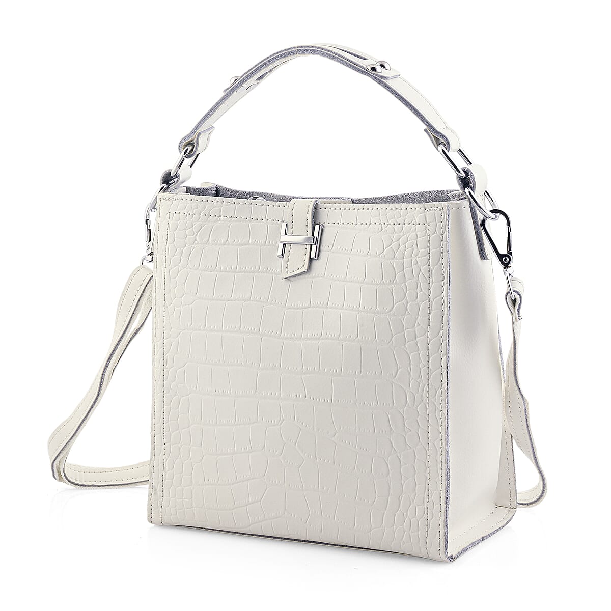 White Genuine Leather Crossbody Bag with Shoulder Strap image number 7