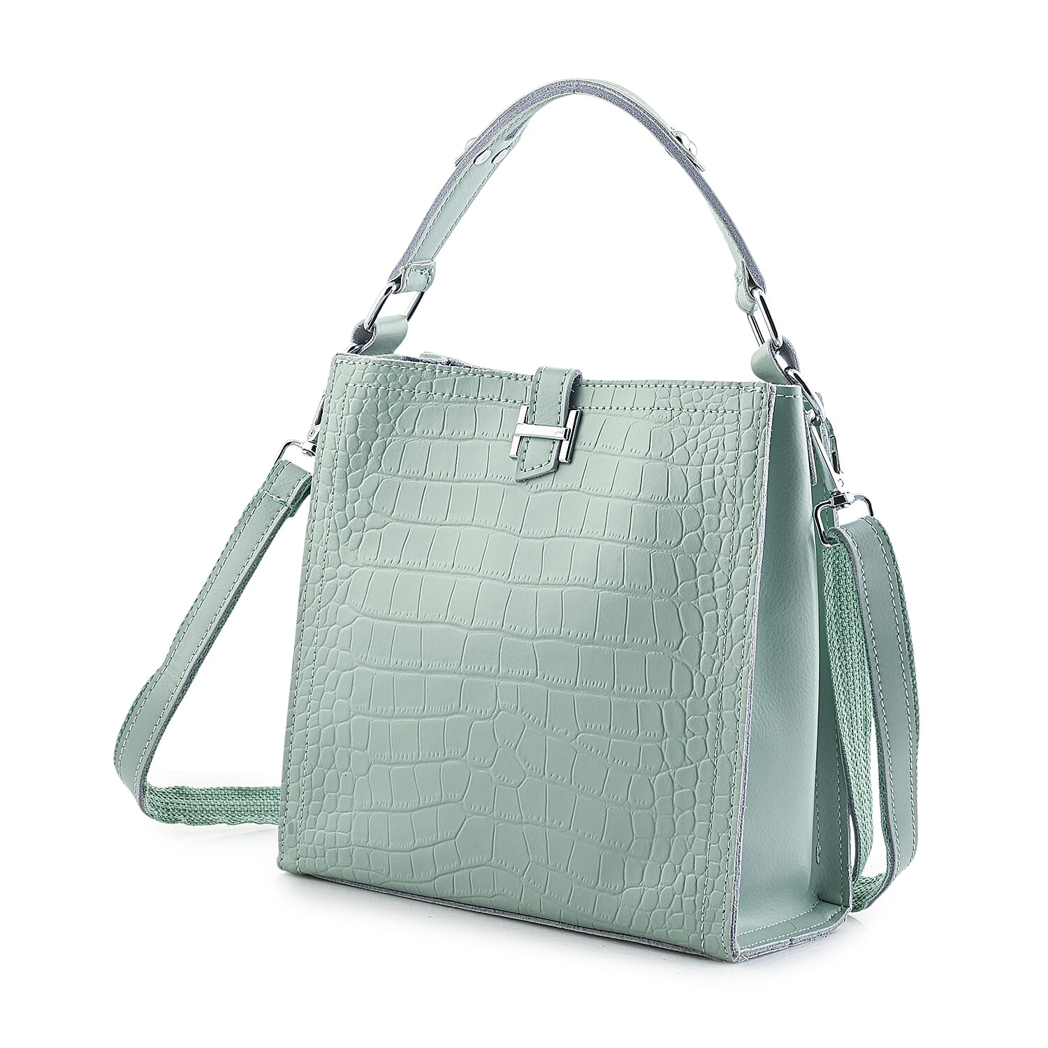 Green Genuine Leather Crossbody Bag with Shoulder Strap