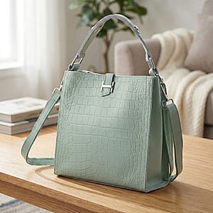 Green Genuine Leather Crossbody Bag with Shoulder Strap