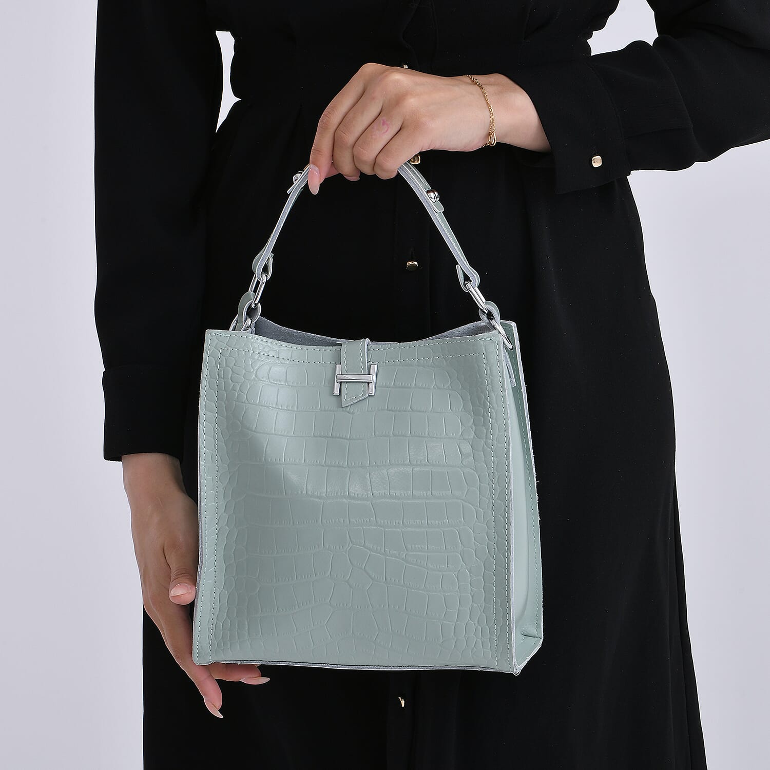 Green Genuine Leather Crossbody Bag with Shoulder Strap
