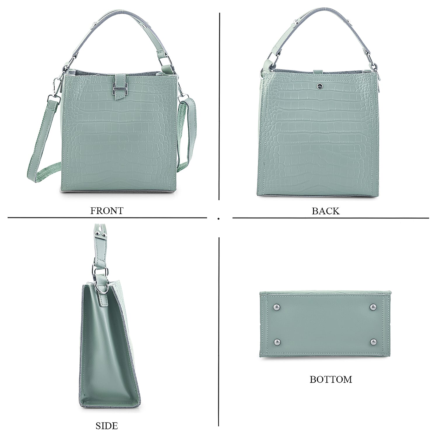 Green Genuine Leather Crossbody Bag with Shoulder Strap