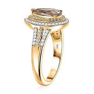 Luxoro 10K Yellow Gold AAA Turkizite, Natural Yellow and White Diamond (I2) (0.33 cts) Double Halo Ring (Size 10.5) (4.30 g) 2.85 ctw