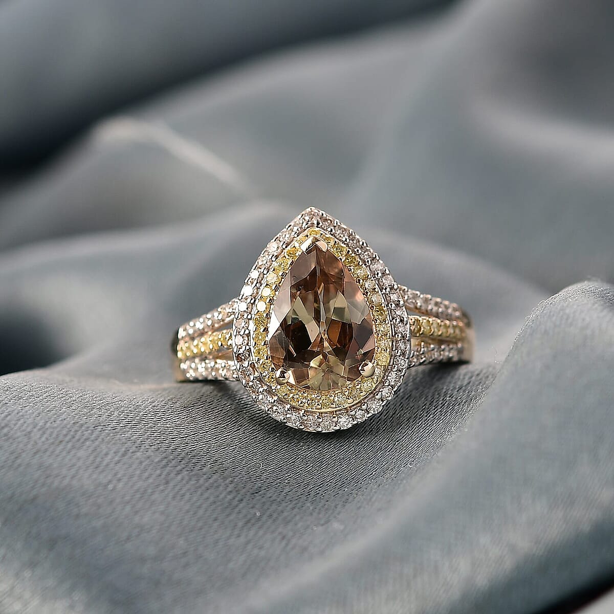 Luxoro 10K Yellow Gold AAA Turkizite, Natural Yellow and White Diamond (I2) (0.33 cts) Double Halo Ring (Size 11.0) (4.30 g) 2.85 ctw image number 1