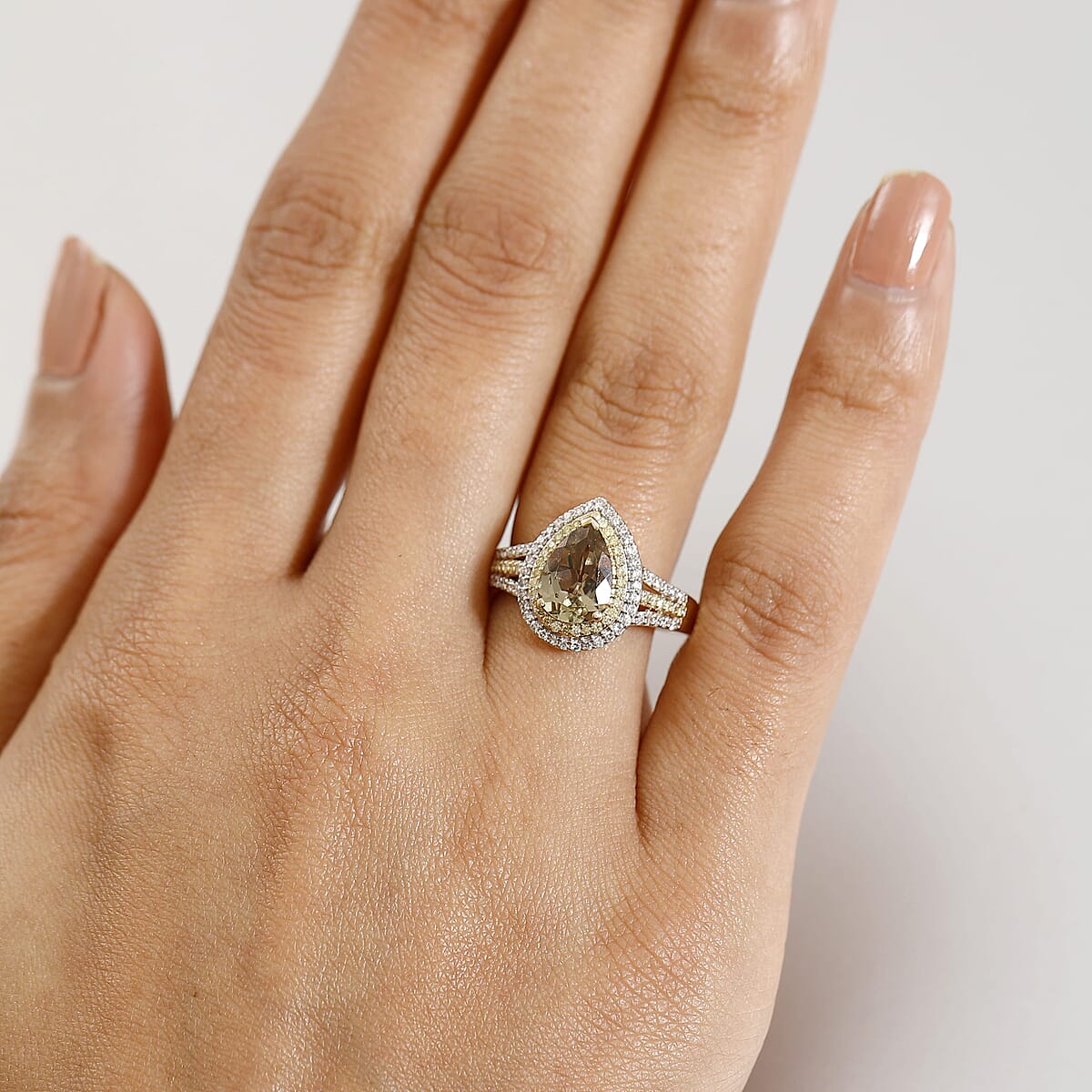 Luxoro 10K Yellow Gold AAA Turkizite, Natural Yellow and White Diamond (I2) (0.33 cts) Double Halo Ring (Size 11.0) (4.30 g) 2.85 ctw image number 2