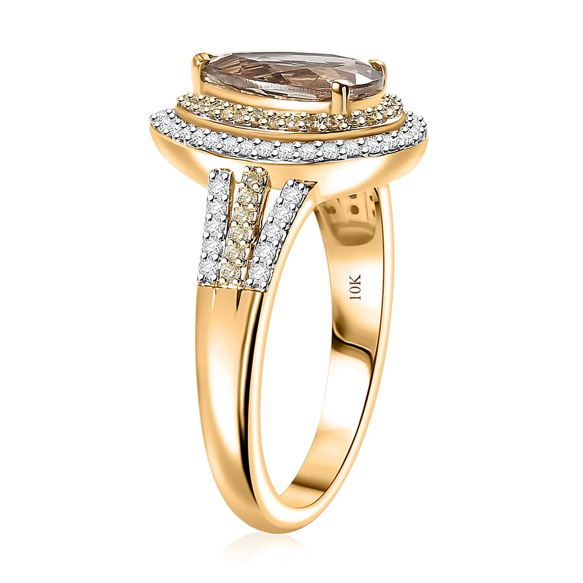 Luxoro 10K Yellow Gold AAA Turkizite, Natural Yellow and White Diamond (I2) (0.33 cts) Double Halo Ring (Size 11.0) (4.30 g) 2.85 ctw image number 3