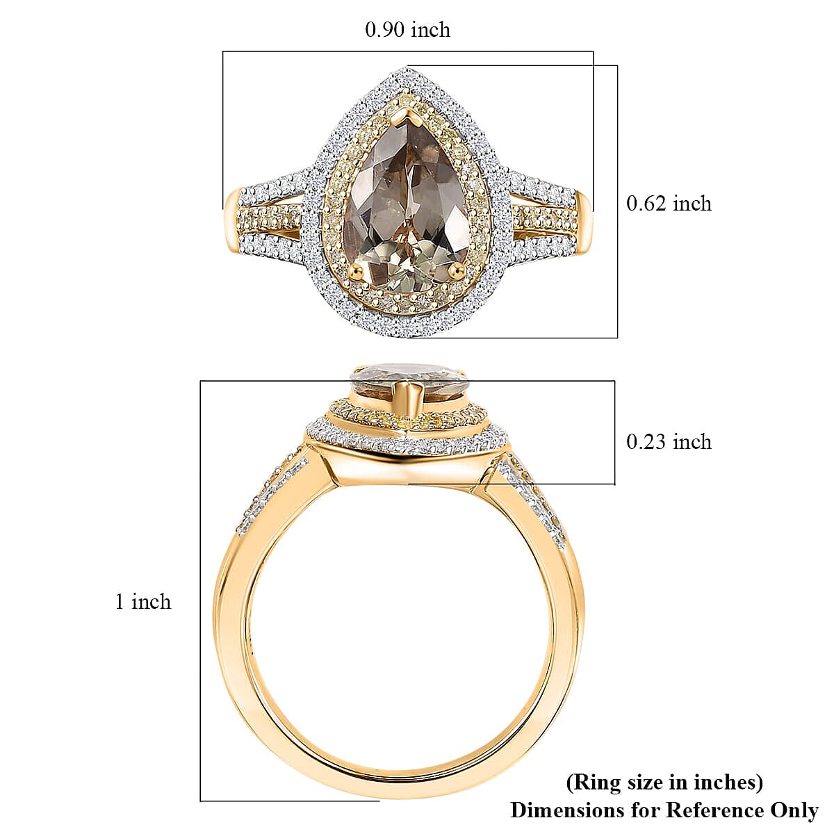 Luxoro 10K Yellow Gold AAA Turkizite, Natural Yellow and White Diamond (I2) (0.33 cts) Double Halo Ring (Size 11.0) (4.30 g) 2.85 ctw image number 5