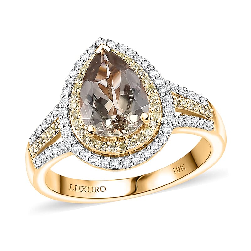Luxoro 10K Yellow Gold AAA Turkizite, Natural Yellow and White Diamond (I2) (0.33 cts) Double Halo Ring (Size 12.0) (4.30 g) 2.85 ctw