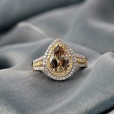 Luxoro 10K Yellow Gold AAA Turkizite, Natural Yellow and White Diamond (I2) (0.33 cts) Double Halo Ring (Size 12.0) (4.30 g) 2.85 ctw