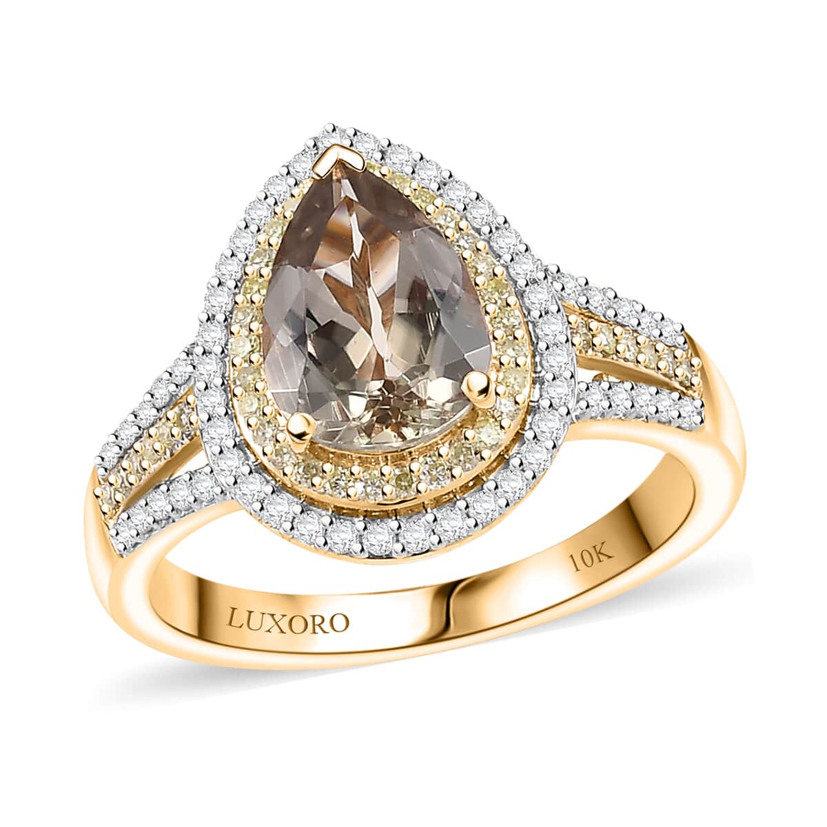 Luxuro AAA Turkizite, Natural Yellow and White Diamond I2 2.85 ctw Double Halo Ring in 10K Yellow Gold (Size 7.0) 4.30 Grams image number 0