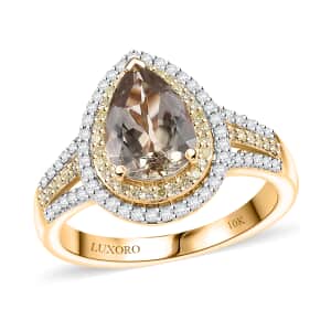 Luxuro AAA Turkizite, Natural Yellow and White Diamond I2 2.85 ctw Double Halo Ring in 10K Yellow Gold (Size 7.0) 4.30 Grams