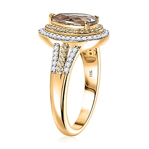 Luxoro AAA Turkizite, Natural Yellow and White Diamond I2 2.85 ctw Double Halo Ring in 10K Yellow Gold (Size 8.0) 4.30 Grams