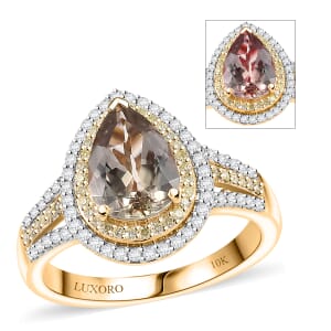 Luxoro AAA Turkizite, Natural Yellow and White Diamond I2 2.85 ctw Double Halo Ring in 10K Yellow Gold (Size 9.0) 4.30 Grams