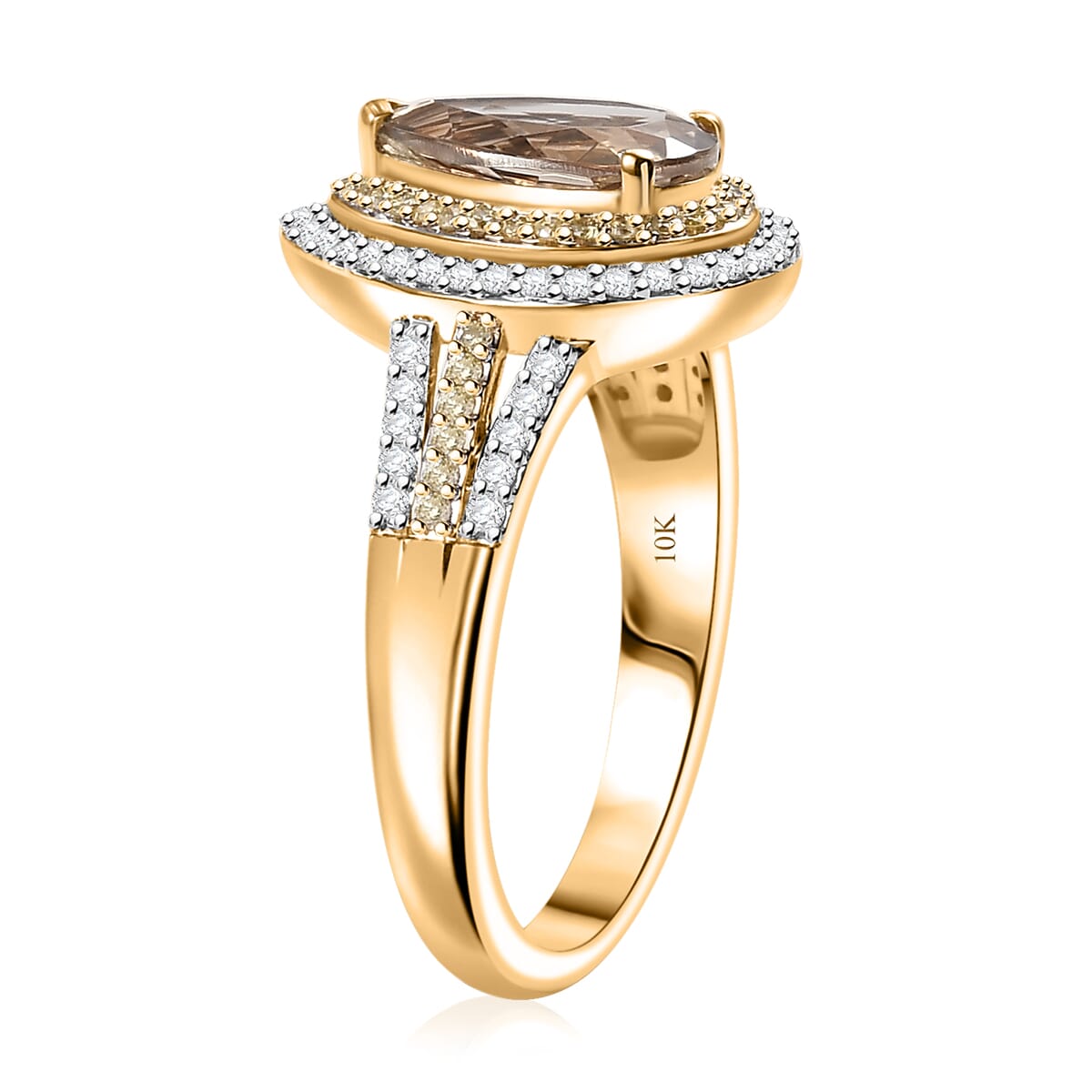 Luxoro AAA Turkizite, Natural Yellow and White Diamond I2 2.85 ctw Double Halo Ring in 10K Yellow Gold (Size 9.0) 4.30 Grams image number 3