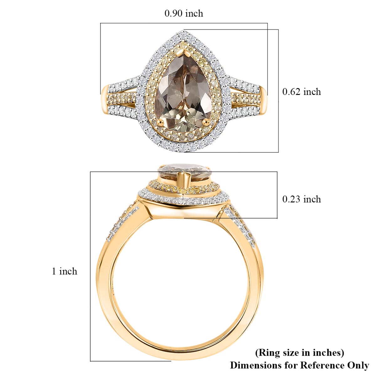 Luxoro AAA Turkizite, Natural Yellow and White Diamond I2 2.85 ctw Double Halo Ring in 10K Yellow Gold (Size 9.0) 4.30 Grams image number 5
