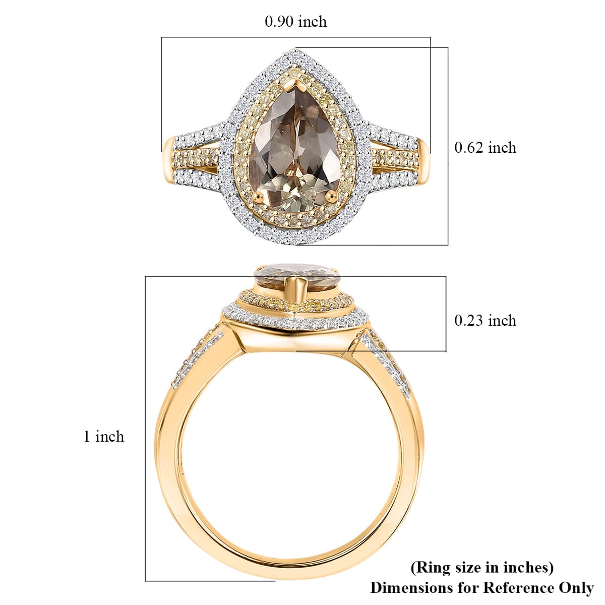 Luxoro 10K Yellow Gold AAA Turkizite, Natural Yellow and White Diamond (I2) (0.33 cts) Double Halo Ring (Size 9.5) (4.30 g) 2.85 ctw image number 5