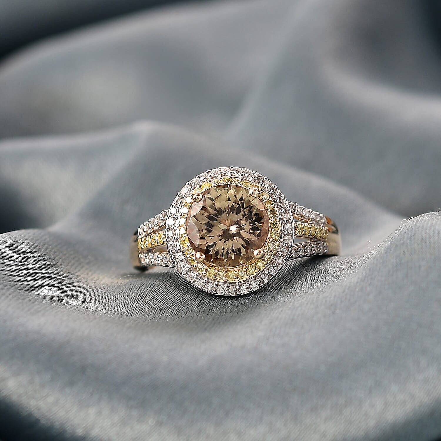 Luxuro 10K Yellow Gold AAA Turkizite, Natural Yellow and White Diamond (I2) (0.50 cts) Ring (Size 10.0) (4.30 g) 3.00 ctw