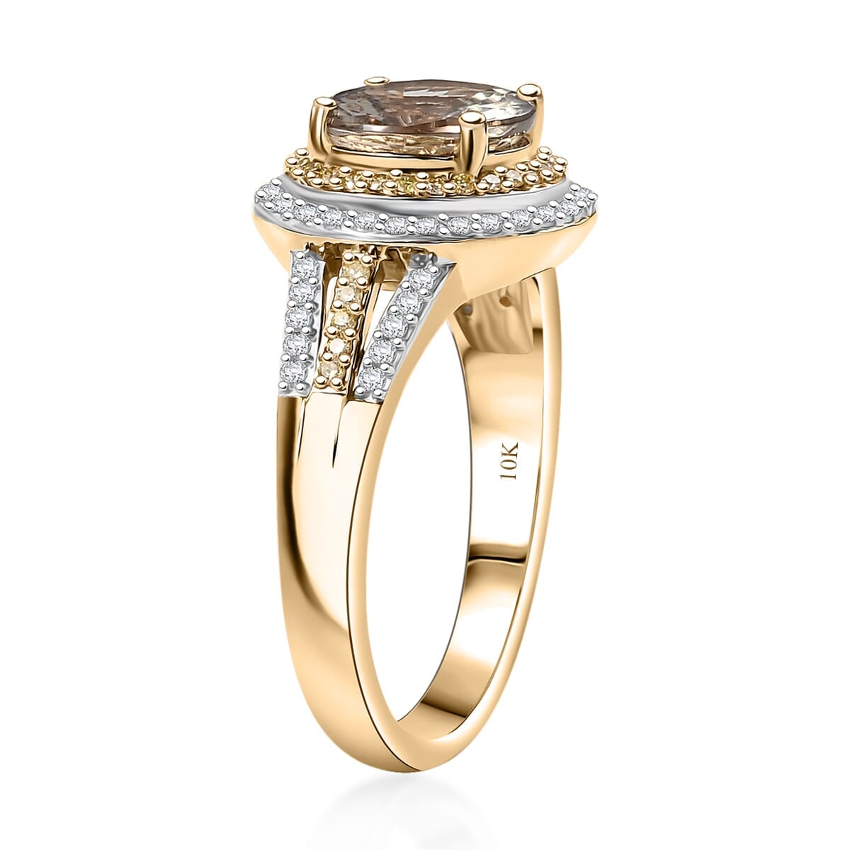 Luxoro AAA Turkizite, Natural Yellow and White Diamond I2 3.00 ctw Double Halo Ring in 10K Yellow Gold (Size 8.0) 4.30 Grams image number 3