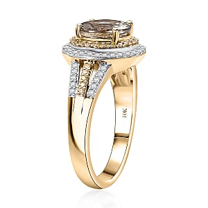 Luxoro AAA Turkizite, Natural Yellow and White Diamond I2 3.00 ctw Double Halo Ring in 10K Yellow Gold (Size 8.0) 4.30 Grams