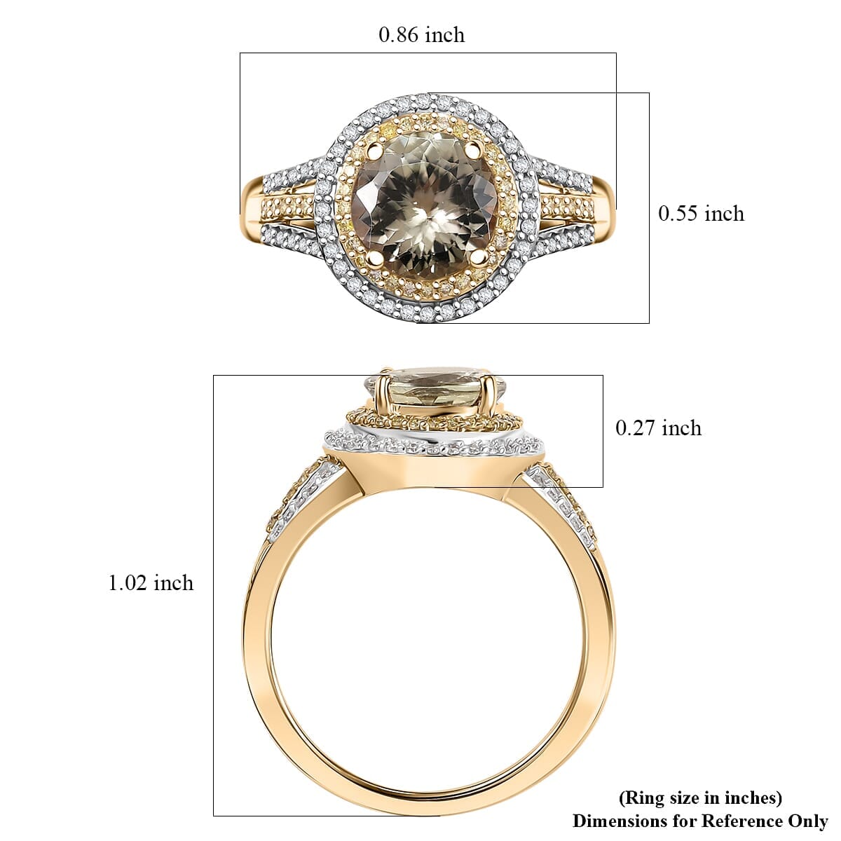 Luxoro AAA Turkizite, Natural Yellow and White Diamond I2 3.00 ctw Double Halo Ring in 10K Yellow Gold (Size 8.0) 4.30 Grams image number 5