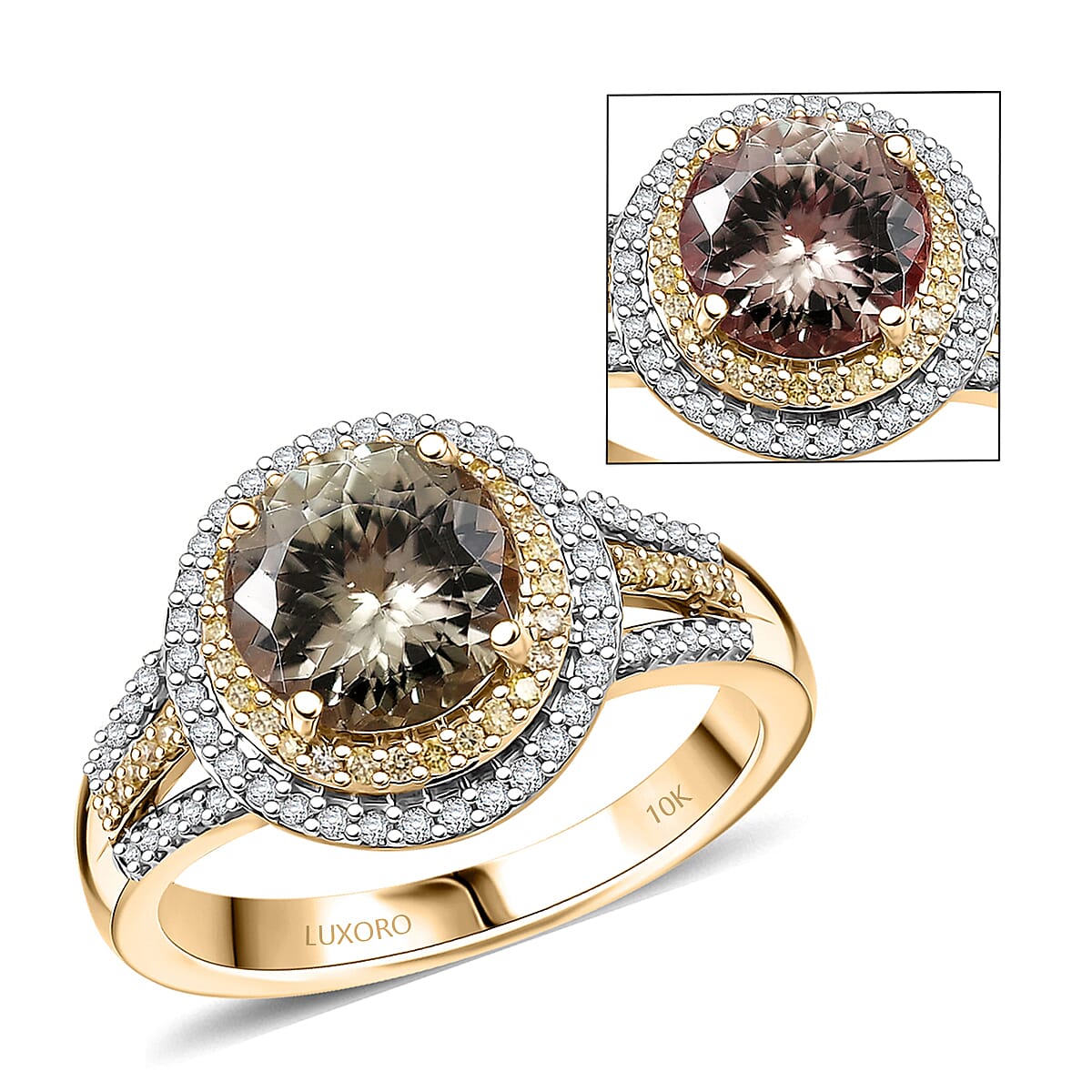 Luxuro 10K Yellow Gold AAA Turkizite, Natural Yellow and White Diamond (I2) (0.50 cts) Ring (Size 9.5) (4.30 g) 3.00 ctw image number 0