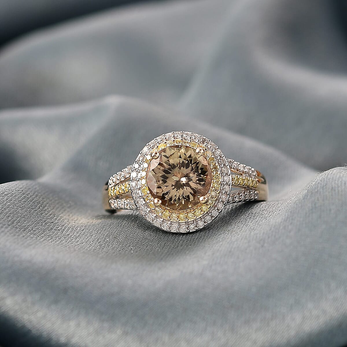 Luxuro 10K Yellow Gold AAA Turkizite, Natural Yellow and White Diamond (I2) (0.50 cts) Ring (Size 9.5) (4.30 g) 3.00 ctw image number 1