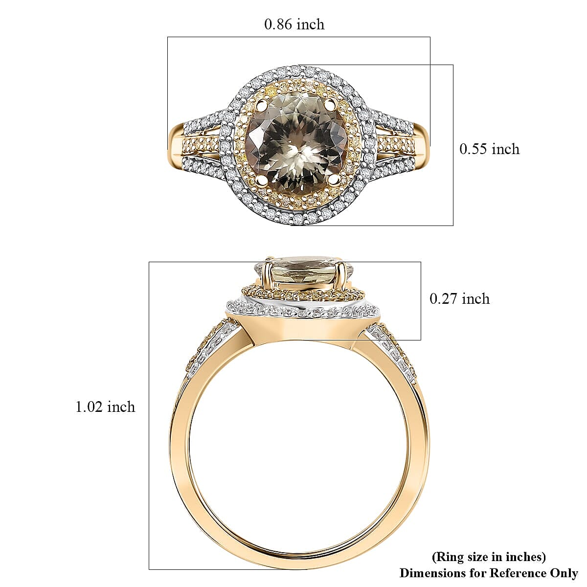 Luxuro 10K Yellow Gold AAA Turkizite, Natural Yellow and White Diamond (I2) (0.50 cts) Ring (Size 9.5) (4.30 g) 3.00 ctw image number 5