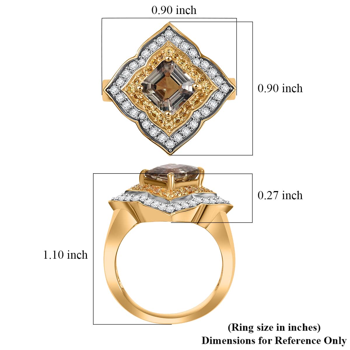 AAA Asscher Cut Turkizite, Multi Gemstone Ring in 18K Vermeil YG Over Sterling Silver (Size 10.0) 2.90 ctw image number 5