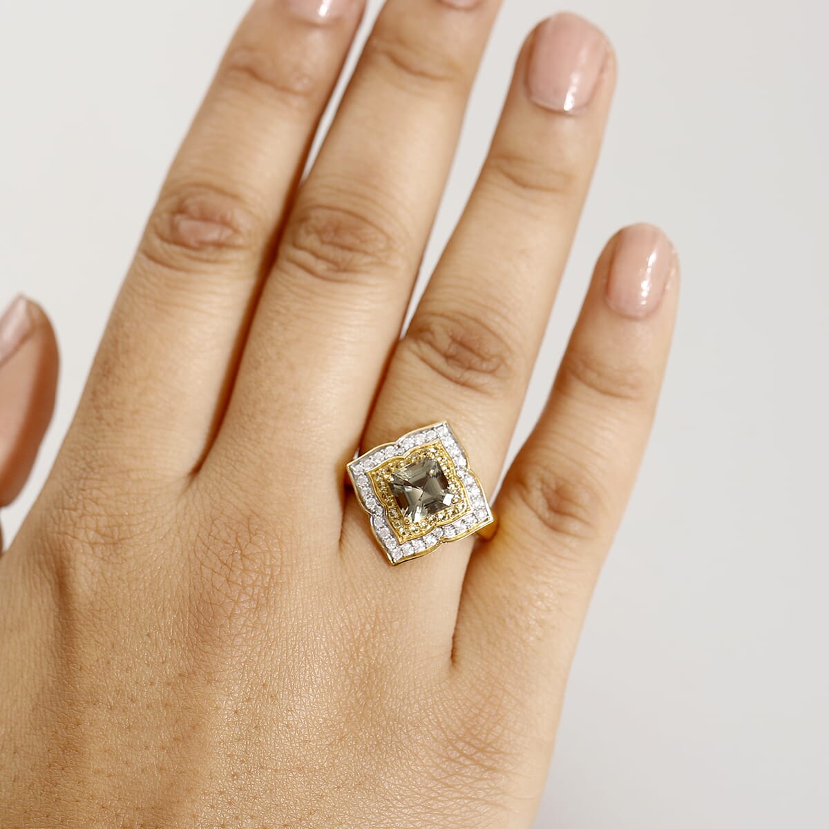 AAA Asscher Cut Turkizite and Multi Gemstone 2.90 ctw Radiant Blossom Ring in 18K Vermeil Yellow Gold Over Sterling Silver (Size 6.0) image number 2