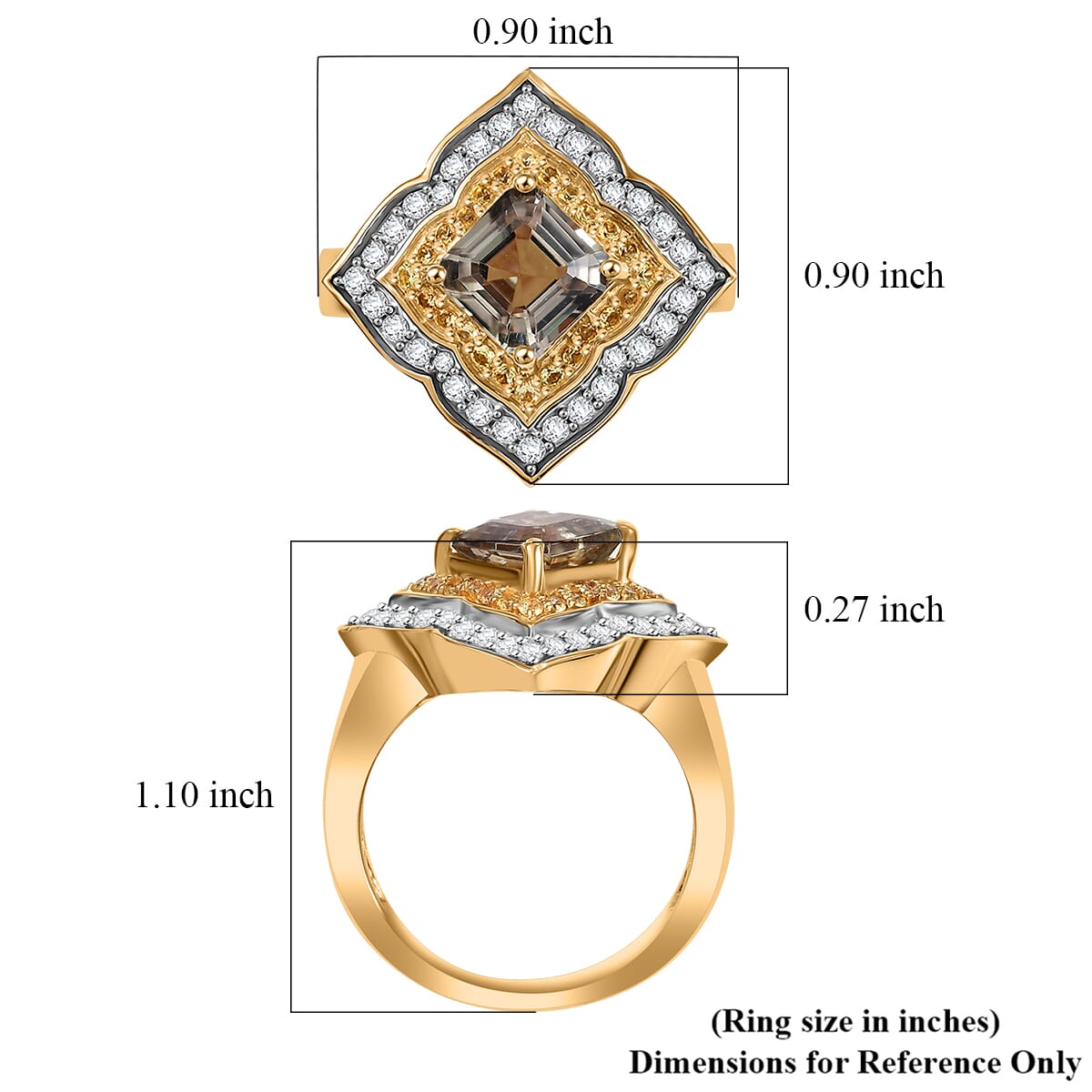 AAA Asscher Cut Turkizite and Multi Gemstone 2.90 ctw Radiant Blossom Ring in 18K Vermeil Yellow Gold Over Sterling Silver (Size 6.0) image number 5