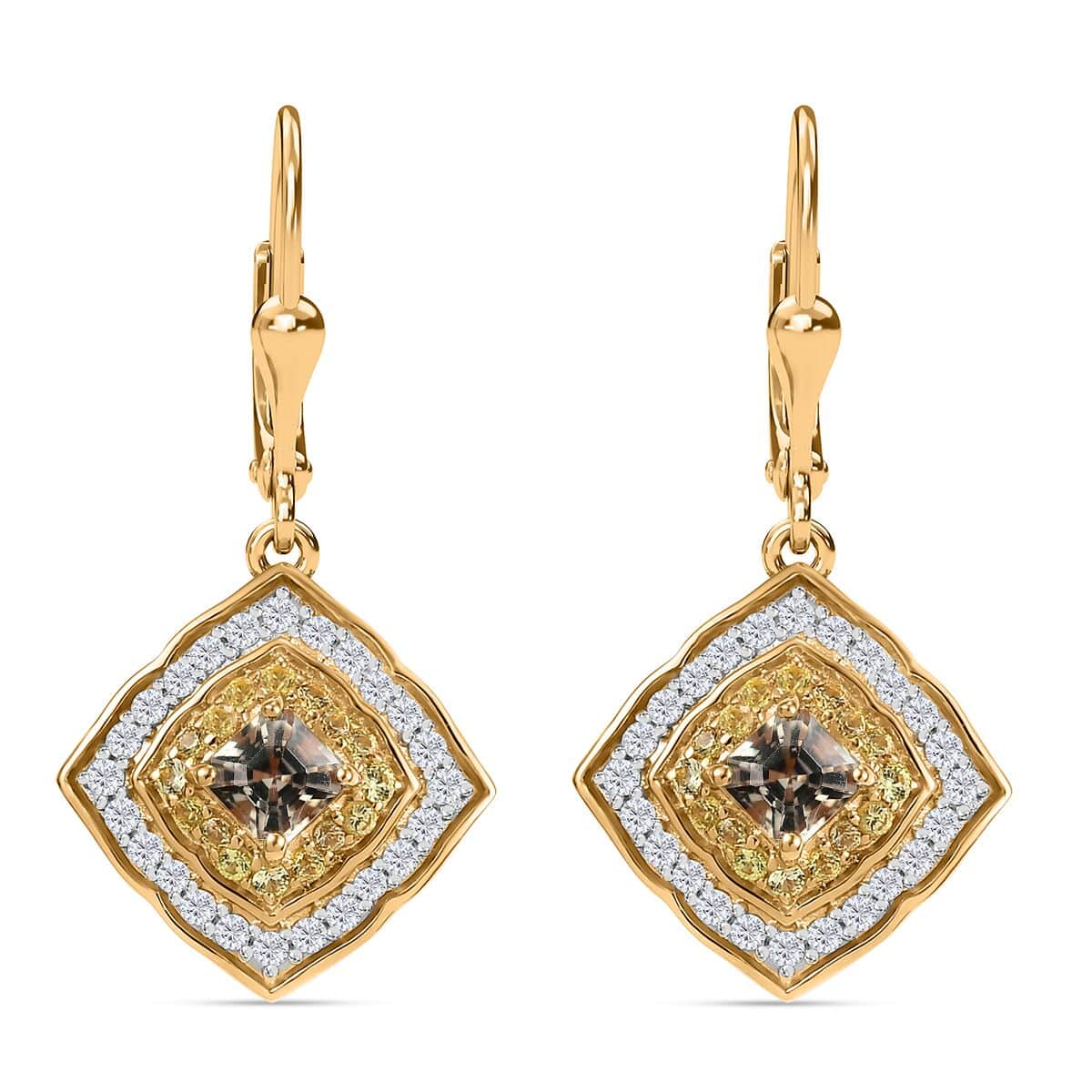 AAA Asscher Cut Turkizite and Multi Gemstone 1.90 ctw Radiant Blossom Dangling Earrings in 18K Vermeil Yellow Gold Over Sterling Silver image number 0