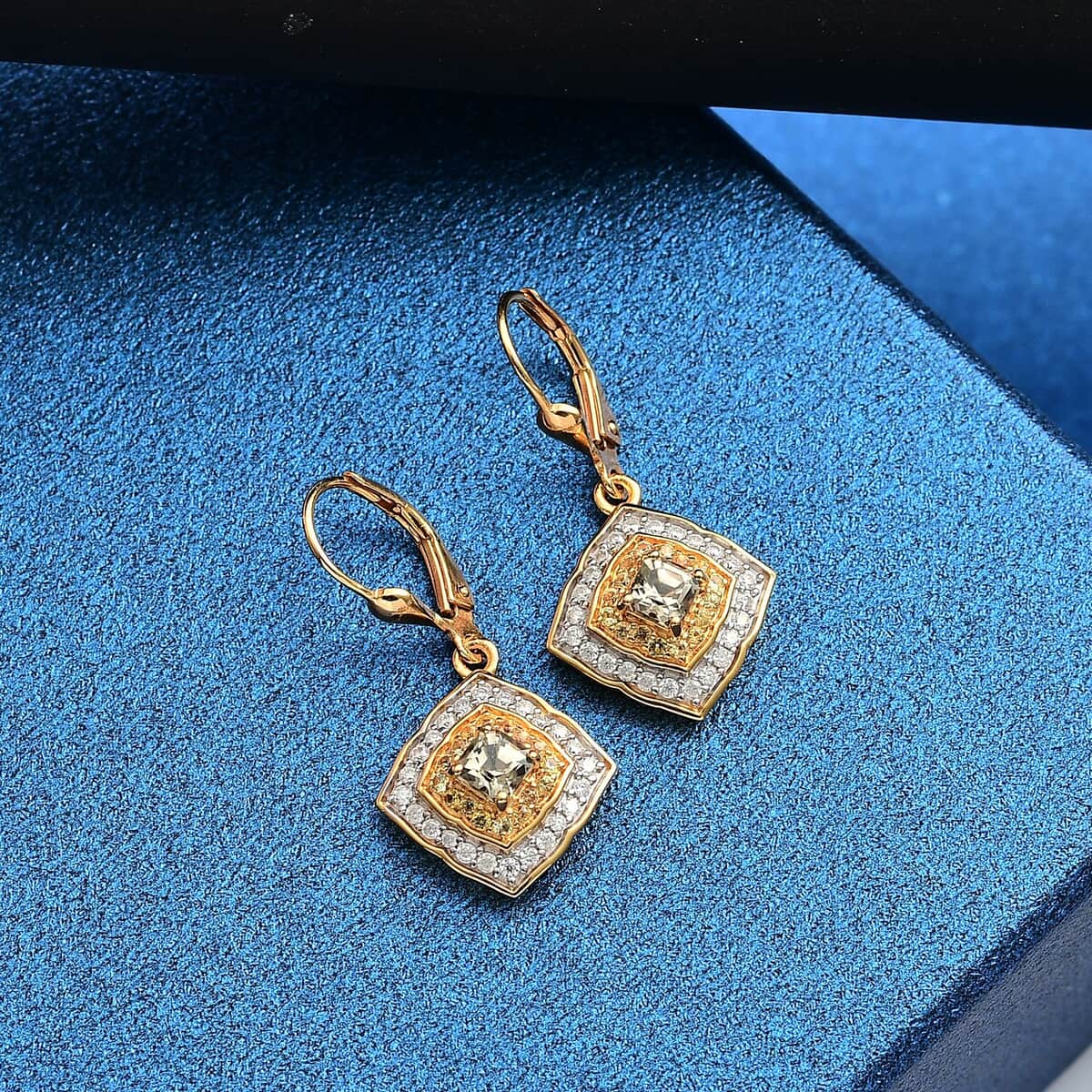 AAA Asscher Cut Turkizite and Multi Gemstone 1.90 ctw Radiant Blossom Dangling Earrings in 18K Vermeil Yellow Gold Over Sterling Silver image number 1