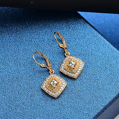 D'Joy AAA Asscher Cut Turkizite and Multi Gemstone 1.90 ctw Radiant Blossom Dangling Earrings in 18K Vermeil Yellow Gold Over Sterling Silver