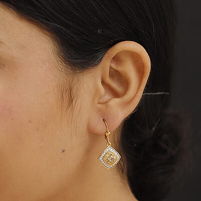 D'Joy AAA Asscher Cut Turkizite and Multi Gemstone 1.90 ctw Radiant Blossom Dangling Earrings in 18K Vermeil Yellow Gold Over Sterling Silver