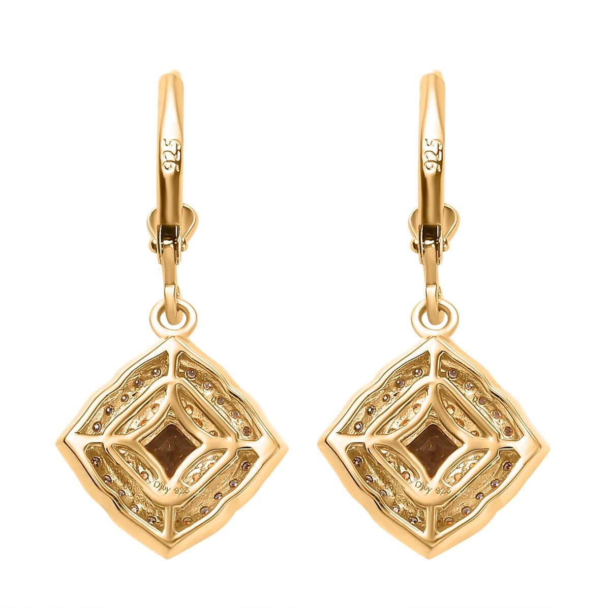 AAA Asscher Cut Turkizite and Multi Gemstone 1.90 ctw Radiant Blossom Dangling Earrings in 18K Vermeil Yellow Gold Over Sterling Silver image number 3