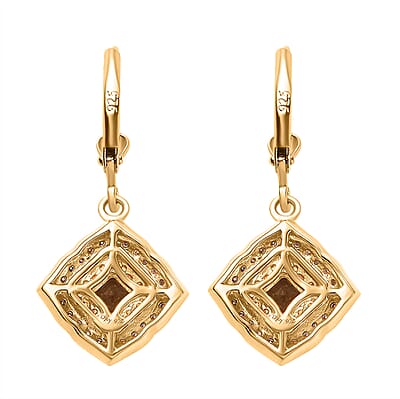 D'Joy AAA Asscher Cut Turkizite and Multi Gemstone 1.90 ctw Radiant Blossom Dangling Earrings in 18K Vermeil Yellow Gold Over Sterling Silver