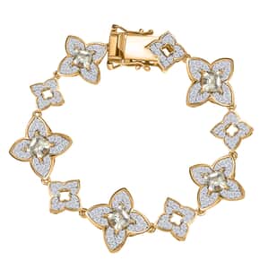 AAA Asscher Cut Turkizite and White Zircon 7.30 ctw Floral Symphony Bracelet in 18K Vermeil Yellow Gold Over Sterling Silver (6.50 In)